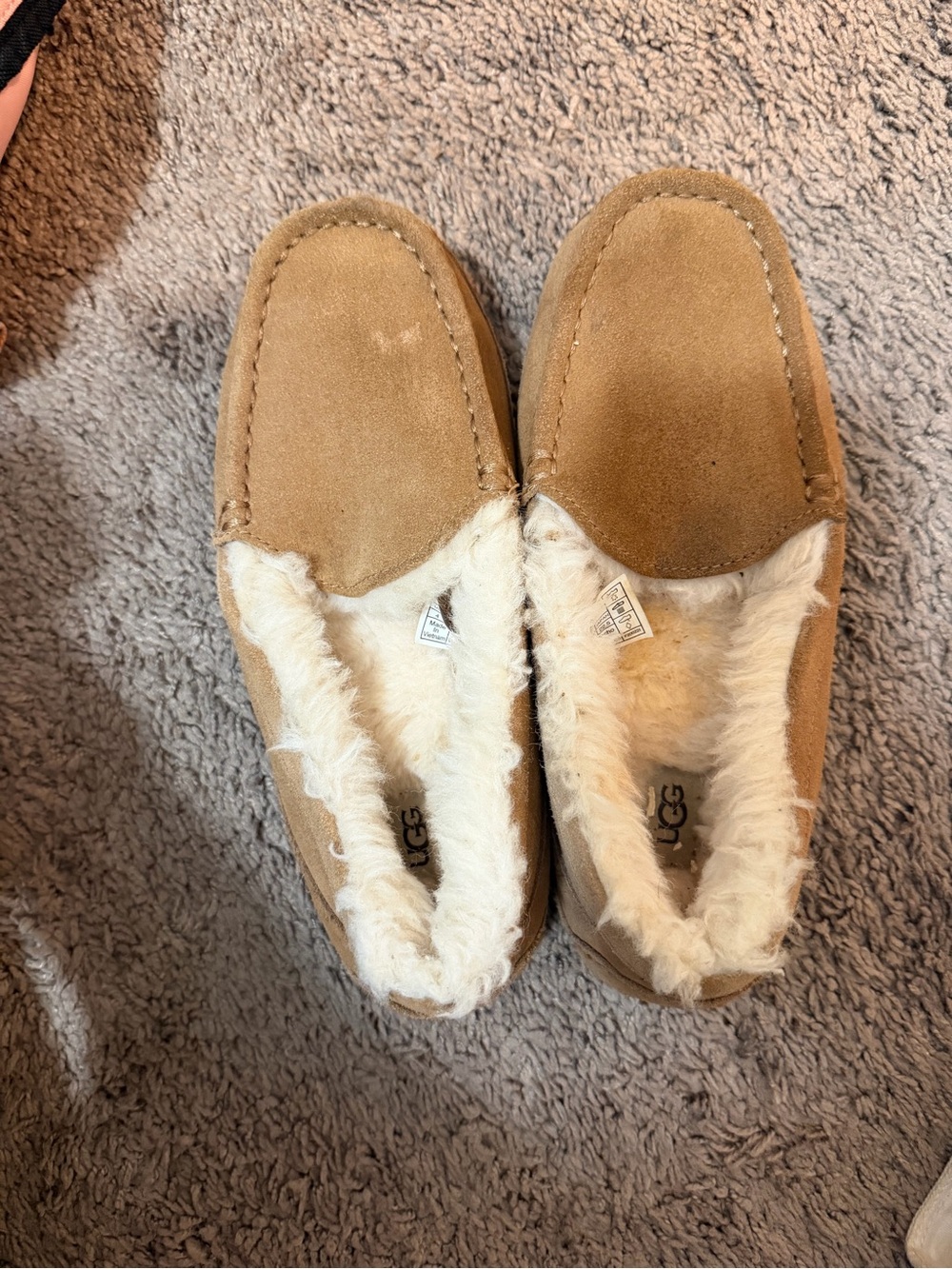 UGG Chestnut/Tan Suede Shearling Moccasin Slippers